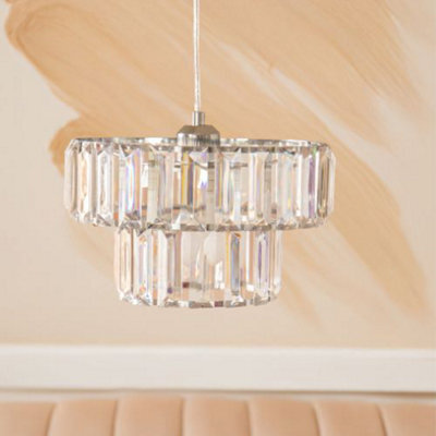 Fabfinds Crystal Effect Clear 2 Tier Acrylic Pendant Ceiling Lamp Shade - image 1