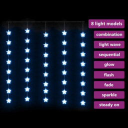 Berkfield Decorative Led Star Curtain Fairy Lights 200 Led Blue 8 Function - thumbnail 3