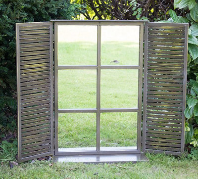 Primrose 2Ft 7In X 1Ft 10In Country Shuttered Window Glass Garden Mirror - By Reflect™ - image 1