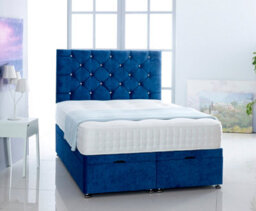 Comfy Deluxe Blue   Naples Foot Lift Ottoman Bed With Memory Spring Mattress And   Studded  Headboard 5.0Ft King Size - thumbnail 1