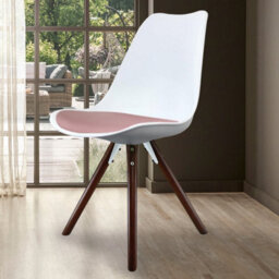 Fusion Living Soho White & Blush Pink Plastic Dining Chair With Pyramid Dark Wood Legs - thumbnail 2