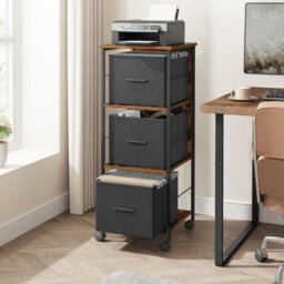 Songmics 3 Drawer Printer Stand, Filing Cabinet, Hanging File Folders, File Storage Box, Home Office, Rustic Brown & Ink Black