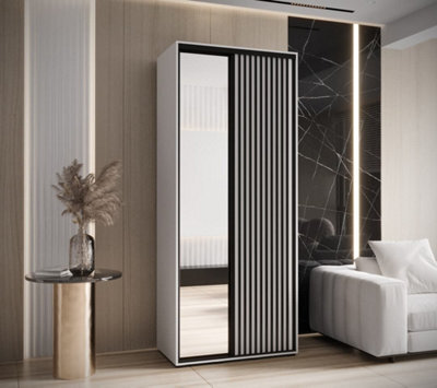 Arte Sapporo Ii - Crisp White Mirrored Sliding Door Wardrobe - Compact Storage For Modern Living (H)2050mm (W)1200mm (D)600mm - image 1