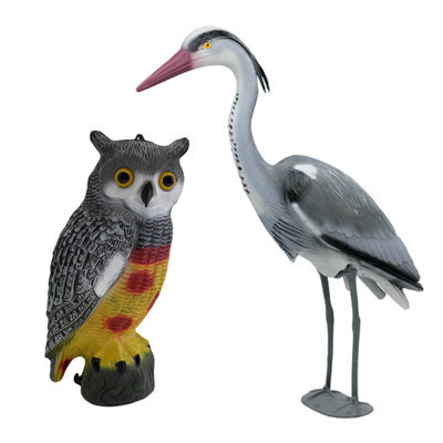 Pisces Twin Pack Pond Decoy Realistic Owl And Heron Pest Deterrent Scarer Koi Carp Fish - image 1