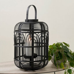 Pacific Lifestyle Large Black Bamboo And Glass Lantern - thumbnail 1