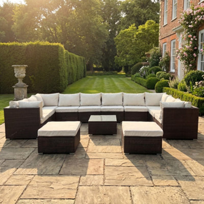 Artemis Home Oliena 12 Seat Modular Rattan Large U-Shape Garden Furniture - Brown - image 1