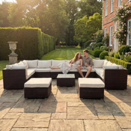 Artemis Home Oliena 12 Seat Modular Rattan Large U-Shape Garden Furniture - Brown - thumbnail 2