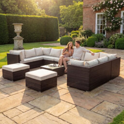 Artemis Home Oliena 12 Seat Modular Rattan Large U-Shape Garden Furniture - Brown - thumbnail 4