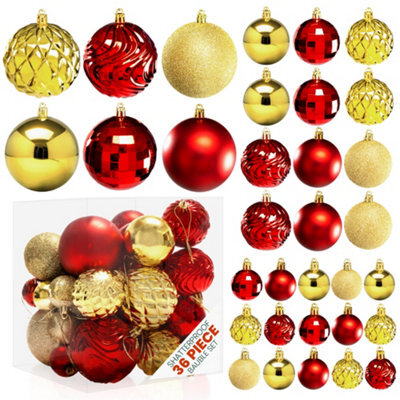 Pelle & Sol Christmas Bauble Set 36-Piece, Red-Gold Shatterproof Glitter, Disco Ball & Swirl Ornaments For Christmas Tree - image 1