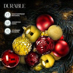 Pelle & Sol Christmas Bauble Set 36-Piece, Red-Gold Shatterproof Glitter, Disco Ball & Swirl Ornaments For Christmas Tree - thumbnail 5
