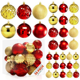 Pelle & Sol Christmas Bauble Set 36-Piece, Red-Gold Shatterproof Glitter, Disco Ball & Swirl Ornaments For Christmas Tree - thumbnail 1
