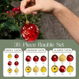 Pelle & Sol Christmas Bauble Set 36-Piece, Red-Gold Shatterproof Glitter, Disco Ball & Swirl Ornaments For Christmas Tree - thumbnail 6