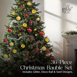 Pelle & Sol Christmas Bauble Set 36-Piece, Red-Gold Shatterproof Glitter, Disco Ball & Swirl Ornaments For Christmas Tree - thumbnail 2