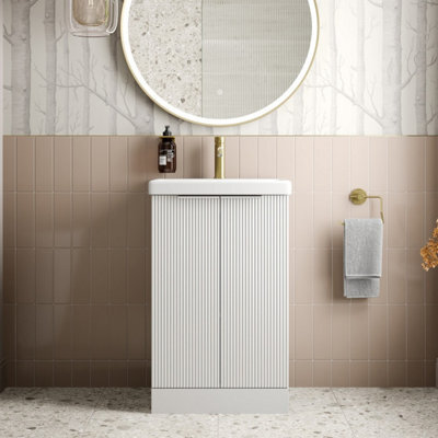 Affine Bathroom Vanity Unit Basin Sink Free Standing 500mm Door Cabinet Storage White - image 1