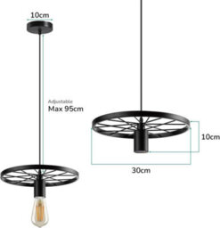 Antique Art Wheel Vintage Retro Metal Hanging Pendant Light, Edison Bulb Compatible, E27 Base - thumbnail 5