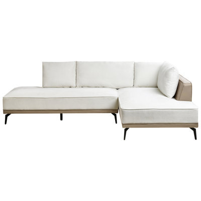 Beliani Corner Sofa 3 Seater Myken Fabric Off-White Left Hand - image 1