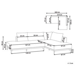 Beliani Corner Sofa 3 Seater Myken Fabric Off-White Left Hand - thumbnail 3