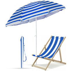 Crystals Garden Parasol Umbrella & Wooden Folding Deck Chair Lounger For Beach & Seaside Relaxation - thumbnail 7