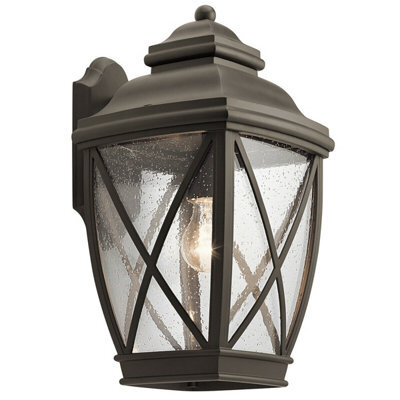 Stylish Outdoor Ip44 Wall Light Lantern In Olde Bronze Finish With E27 Led Bulb