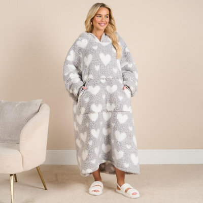 Ohs Heart Hoodie Blanket Extra Long Soft Oversized Wearable Throw - Grey - image 1