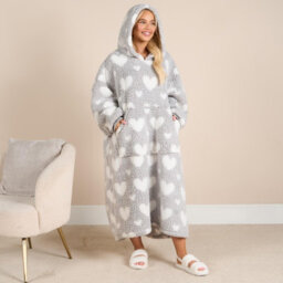 Ohs Heart Hoodie Blanket Extra Long Soft Oversized Wearable Throw - Grey - thumbnail 2