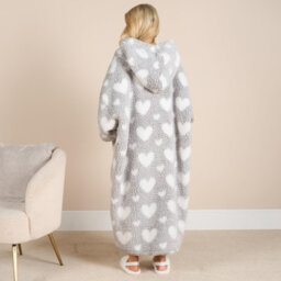 Ohs Heart Hoodie Blanket Extra Long Soft Oversized Wearable Throw - Grey - thumbnail 3