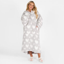 Ohs Heart Hoodie Blanket Extra Long Soft Oversized Wearable Throw - Grey - thumbnail 6
