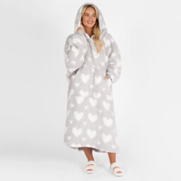 Ohs Heart Hoodie Blanket Extra Long Soft Oversized Wearable Throw - Grey - thumbnail 7