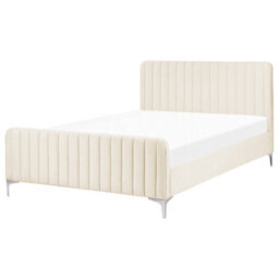 Beliani Bed Velvet Lunan 140 X 200 Cm (Eu Double) Light Beige - thumbnail 1