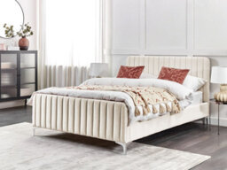 Beliani Bed Velvet Lunan 140 X 200 Cm (Eu Double) Light Beige - thumbnail 2