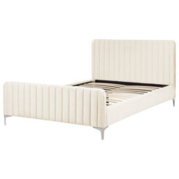 Beliani Bed Velvet Lunan 140 X 200 Cm (Eu Double) Light Beige - thumbnail 4