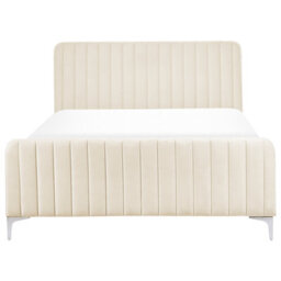 Beliani Bed Velvet Lunan 140 X 200 Cm (Eu Double) Light Beige - thumbnail 5