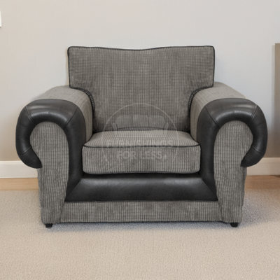 Furnishings For Less UK Portland Fabric Armchair Rolled Arms Black And Grey Single Seater - image 1