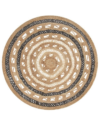 Beliani 140Cm Round Jute Rug Beige-Black, Braided Plaited Rustic Style - image 1