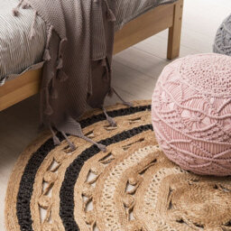 Beliani 140Cm Round Jute Rug Beige-Black, Braided Plaited Rustic Style - thumbnail 2