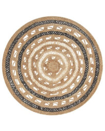 Beliani 140Cm Round Jute Rug Beige-Black, Braided Plaited Rustic Style - thumbnail 1