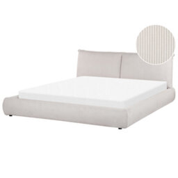 Beliani Bed Corduroy Vinay 180 X 200 Cm (Eu Super King) Light Beige - thumbnail 1