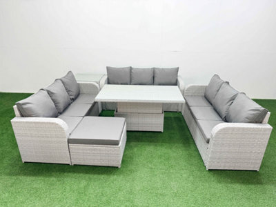 Fimous 10 Seater Outdoor Garden Furniture Set Adjustable Lifting Dining Or Coffee Table 3 Seater Sofa Big Footstool Side Table - image 1