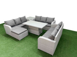 Fimous 10 Seater Outdoor Garden Furniture Set Adjustable Lifting Dining Or Coffee Table 3 Seater Sofa Big Footstool Side Table - thumbnail 2
