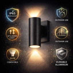 Billtix Outdoor Up Down Wall Light Ip65 Gu10 Matt Black Exterior Wall Light Waterproof Garden Porch Led Lighting - thumbnail 6