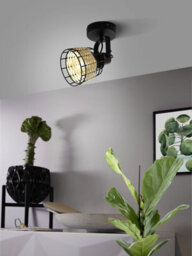 Stylish Low Ceiling Light With 2 Matching Black Wall Lights And Wicker Wood Cage Design - thumbnail 4