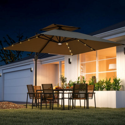 Outsunny 3.5M Aluminium Cantilever Parasol W/ Led Lights Crank Tilt Uv50+ Khaki - image 1