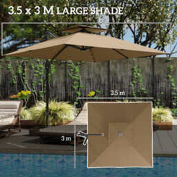Outsunny 3.5M Aluminium Cantilever Parasol W/ Led Lights Crank Tilt Uv50+ Khaki - thumbnail 6