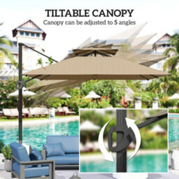 Outsunny 3.5M Aluminium Cantilever Parasol W/ Led Lights Crank Tilt Uv50+ Khaki - thumbnail 7