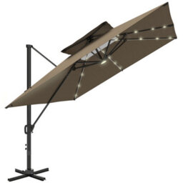 Outsunny 3.5M Aluminium Cantilever Parasol W/ Led Lights Crank Tilt Uv50+ Khaki - thumbnail 2