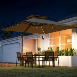 Outsunny 3.5M Aluminium Cantilever Parasol W/ Led Lights Crank Tilt Uv50+ Khaki - thumbnail 1