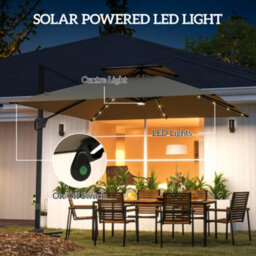 Outsunny 3.5M Aluminium Cantilever Parasol W/ Led Lights Crank Tilt Uv50+ Khaki - thumbnail 4