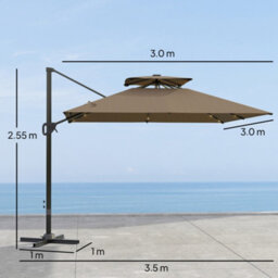 Outsunny 3.5M Aluminium Cantilever Parasol W/ Led Lights Crank Tilt Uv50+ Khaki - thumbnail 3