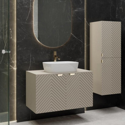 Impact Furniture Bathroom Furniture Set Wall Hung Cabinets Vanity Unit With Basin 800mm Countertop Tallboy Fluted Beige Cashmere Cara - image 1