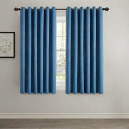 Aspire Homeware Blue Linen 100% Blackout Curtain - Thermal Insulated Eyelet Room Darkening Curtain Pair (W)117Cm X (D)137Cm